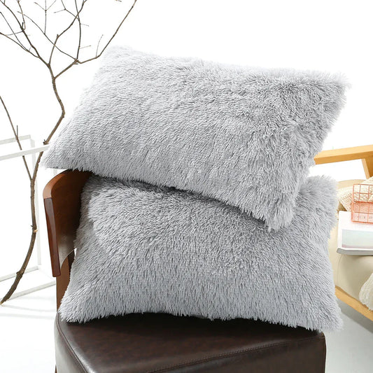 Light Grey Faux Fur Pillowcase Set - Crystal Velvet Plush Throw Pillow Covers, Bedding Accent (50x70cm, Pair) - Mekamart Australia