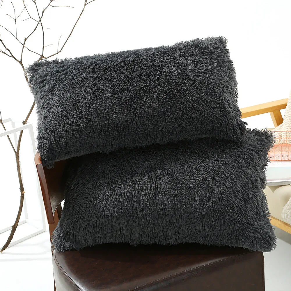 Dark Grey Faux Fur Pillowcase Set - Crystal Velvet Plush Throw Pillow Covers, Bedding Accent (50x70cm, Pair) - Mekamart Australia