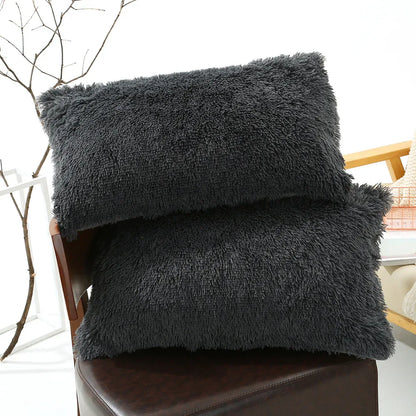 Dark Grey Faux Fur Pillowcase Set - Crystal Velvet Plush Throw Pillow Covers, Bedding Accent (50x70cm, Pair) - Mekamart Australia