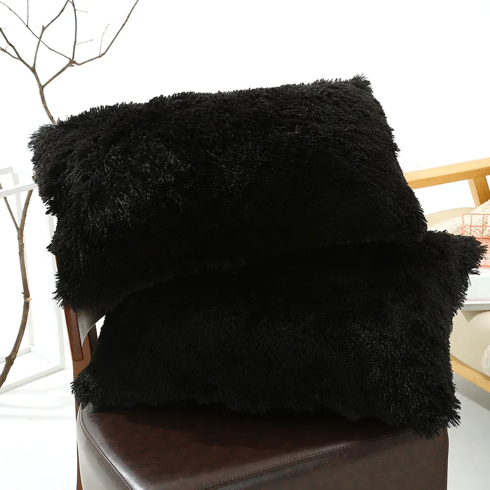 Black Faux Fur Pillowcase Set - Crystal Velvet Plush Throw Pillow Covers, Bedding Accent (50x70cm, Pair) - Mekamart Australia