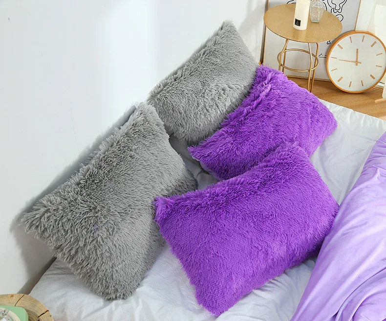 Black Faux Fur Pillowcase Set - Crystal Velvet Plush Throw Pillow Covers, Bedding Accent (50x70cm, Pair) - Mekamart Australia