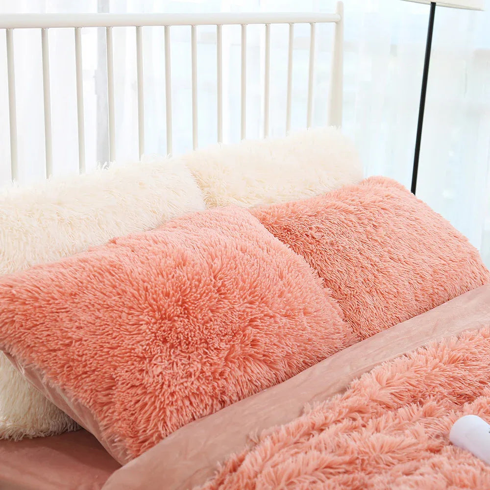 Light Orange Faux Fur Pillowcase Set - Crystal Velvet Plush Throw Pillow Covers, Bedding Accent (50x70cm, Pair) - Mekamart Australia