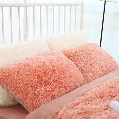 Light Orange Faux Fur Pillowcase Set - Crystal Velvet Plush Throw Pillow Covers, Bedding Accent (50x70cm, Pair) - Mekamart Australia