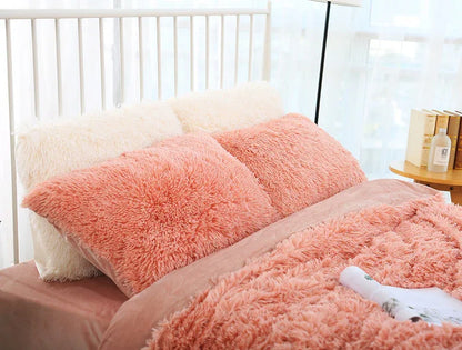 Light Orange Faux Fur Pillowcase Set - Crystal Velvet Plush Throw Pillow Covers, Bedding Accent (50x70cm, Pair) - Mekamart Australia