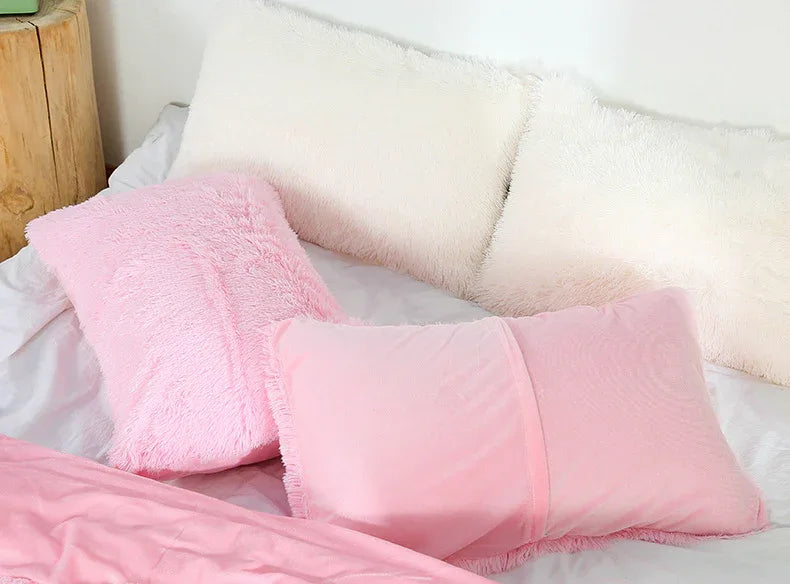 Light Orange Faux Fur Pillowcase Set - Crystal Velvet Plush Throw Pillow Covers, Bedding Accent (50x70cm, Pair) - Mekamart Australia