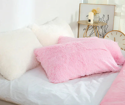 Light Orange Faux Fur Pillowcase Set - Crystal Velvet Plush Throw Pillow Covers, Bedding Accent (50x70cm, Pair) - Mekamart Australia