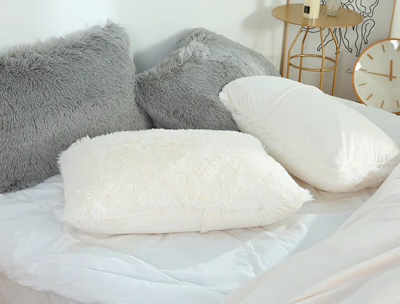 Light Orange Faux Fur Pillowcase Set - Crystal Velvet Plush Throw Pillow Covers, Bedding Accent (50x70cm, Pair) - Mekamart Australia