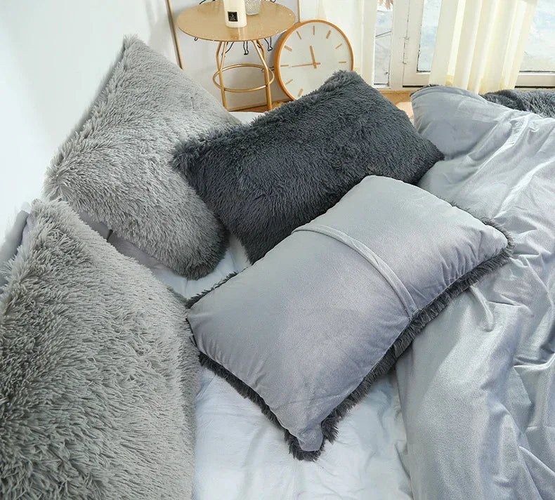 Light Orange Faux Fur Pillowcase Set - Crystal Velvet Plush Throw Pillow Covers, Bedding Accent (50x70cm, Pair) - Mekamart Australia