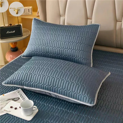 Dark Blue Cooling latex texture Pillowcase Set - Latex Feeling, Solid Color, 48x74cm (Pair) - Mekamart Australia