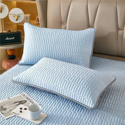 Light Blue Cooling latex texture Pillowcase Set - Latex Feeling, Solid Color, 48x74cm (Pair) - Mekamart Australia