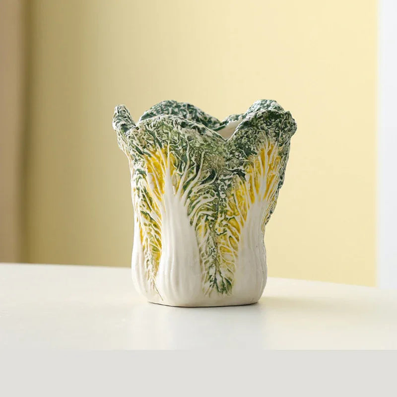 2 Pcs Dark Green Premium Ceramic Cabbage Makeup Brush Holder - Elegant 10.5cm High-End Desktop Organizer - Mekamart Australia