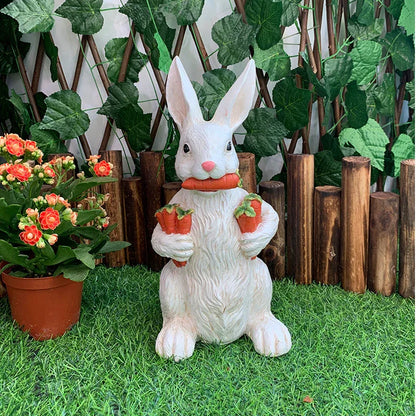 White Easter Rabbit with Carrot Resin Decoration - Adorable 15cm Festive Gift for Kids' Rooms - Mekamart Australia