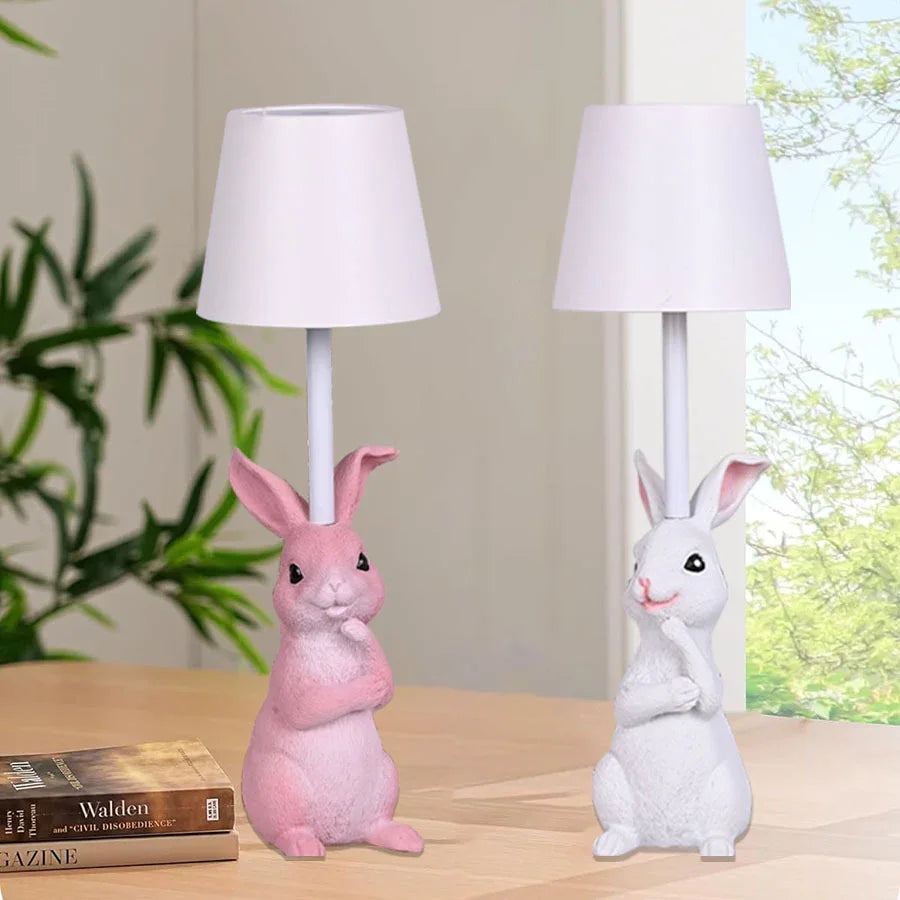 Yellow Bunny White Lampshade Adorable Rabbit Resin Table Lamp - 3-Color LED, USB Rechargeable, Touch Dimming - Mekamart Australia