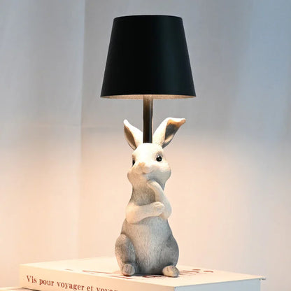 Grey Bunny Black Lampshade Adorable Rabbit Resin Table Lamp - 3-Color LED, USB Rechargeable, Touch Dimming - Mekamart Australia