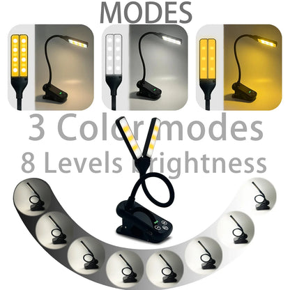 White Rechargeable Dual-Head Clip-On Book Light - Touch Control Reading Lamp with Eye Protection - Mekamart Australia