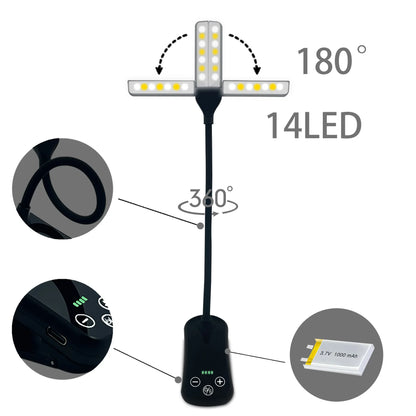 White Rechargeable Dual-Head Clip-On Book Light - Touch Control Reading Lamp with Eye Protection - Mekamart Australia
