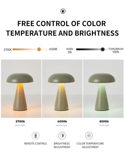 Bronze Metal Mushroom Table Lamp - Rechargeable Touch Control Ambient Light with Remote - Mekamart Australia