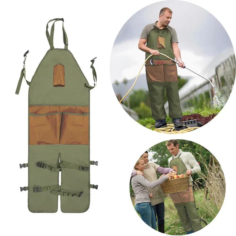 Green And Brown Gardening Leg Apron - Oxford Fabric, Multi-Pocket, Extended Design, 118x45cm, 450g - Mekamart Australia