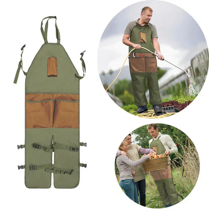 Green And Brown Gardening Leg Apron - Oxford Fabric, Multi-Pocket, Extended Design, 118x45cm, 450g - Mekamart Australia