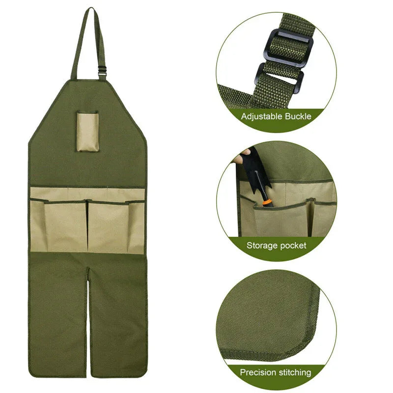 Green And Beige Gardening Leg Apron - Oxford Fabric, Multi-Pocket, Extended Design, 118x45cm, 450g - Mekamart Australia