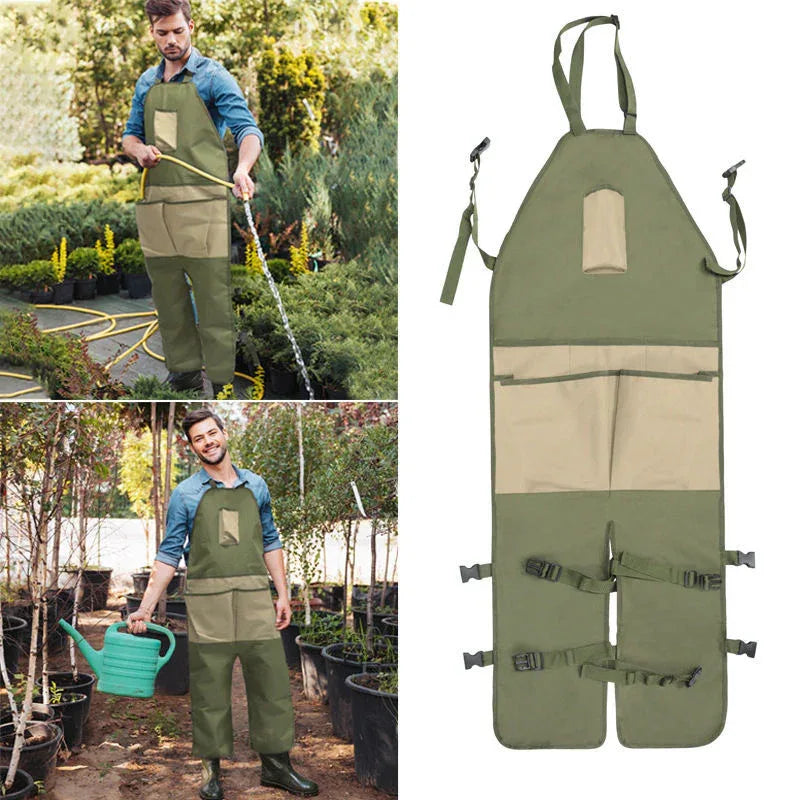 Green And Beige Gardening Leg Apron - Oxford Fabric, Multi-Pocket, Extended Design, 118x45cm, 450g - Mekamart Australia