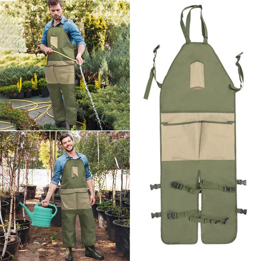 Green And Beige Gardening Leg Apron - Oxford Fabric, Multi-Pocket, Extended Design, 118x45cm, 450g - Mekamart Australia