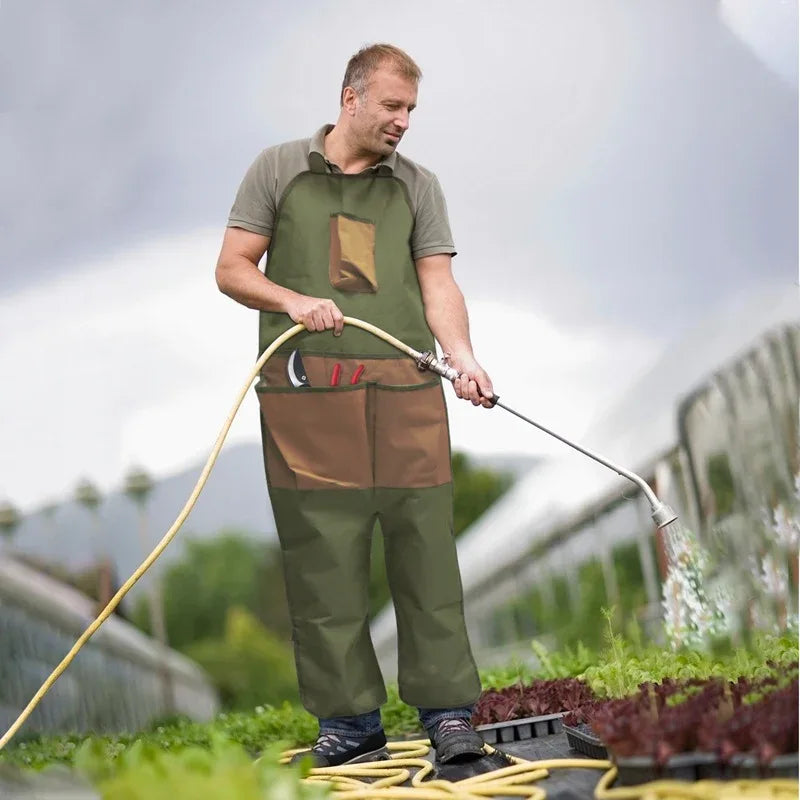 Green And Beige Gardening Leg Apron - Oxford Fabric, Multi-Pocket, Extended Design, 118x45cm, 450g - Mekamart Australia