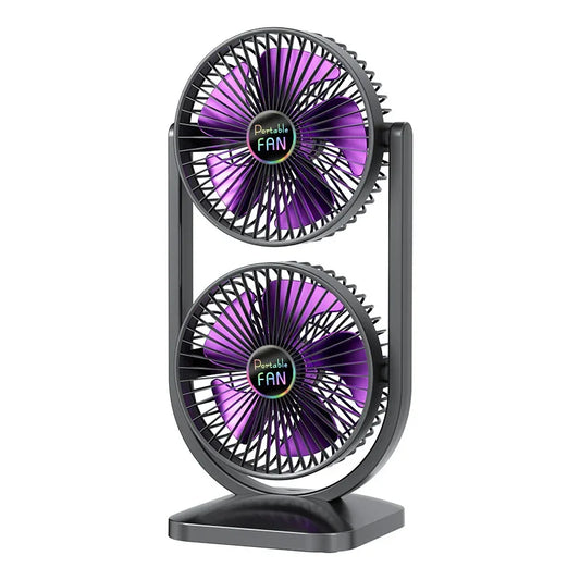 Purple Dual Head USB Rechargeable Desk Fan - Portable Double Air Circulator - Mekamart Australia