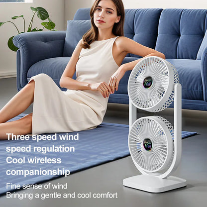 Purple Dual Head USB Rechargeable Desk Fan - Portable Double Air Circulator - Mekamart Australia