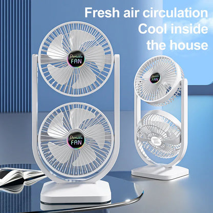 Purple Dual Head USB Rechargeable Desk Fan - Portable Double Air Circulator - Mekamart Australia