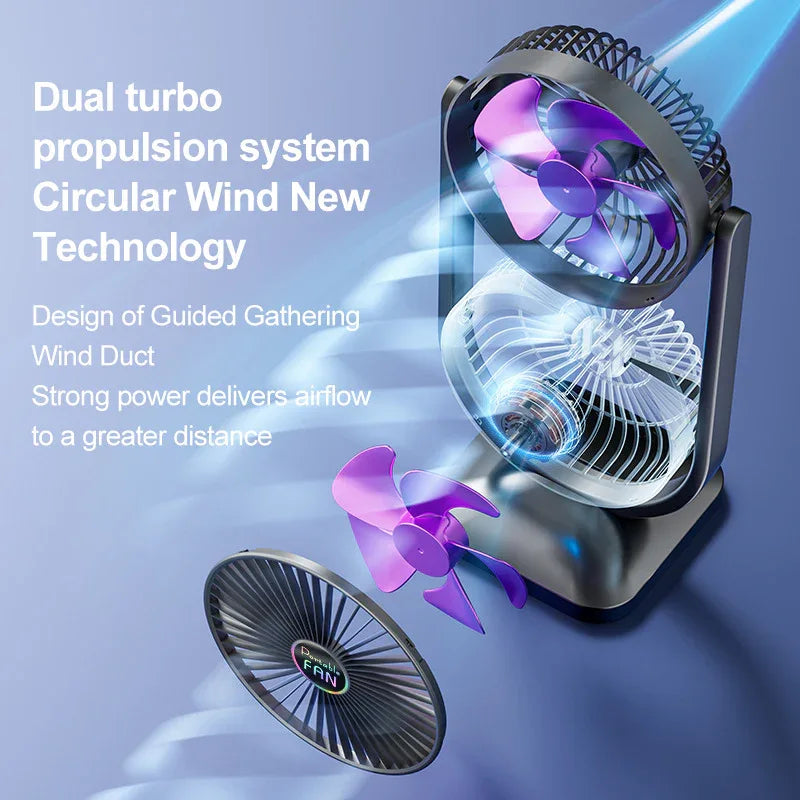 Purple Dual Head USB Rechargeable Desk Fan - Portable Double Air Circulator - Mekamart Australia