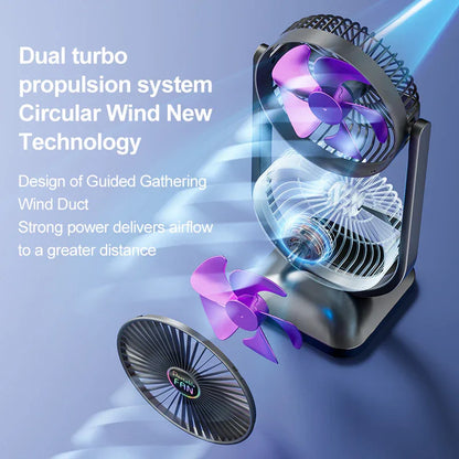 Purple Dual Head USB Rechargeable Desk Fan - Portable Double Air Circulator - Mekamart Australia