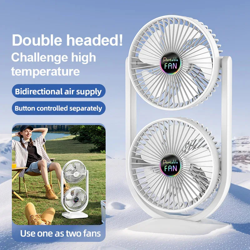 Purple Dual Head USB Rechargeable Desk Fan - Portable Double Air Circulator - Mekamart Australia
