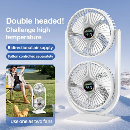Purple Dual Head USB Rechargeable Desk Fan - Portable Double Air Circulator - Mekamart Australia