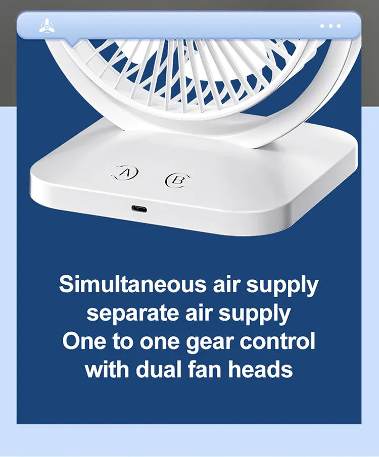 Purple Dual Head USB Rechargeable Desk Fan - Portable Double Air Circulator - Mekamart Australia