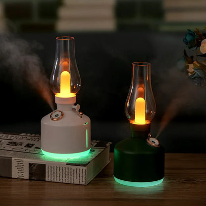 Green Retro Kerosene Lamp Humidifier - Rechargeable Cool Mist Maker with Dimmable Light - Mekamart Australia