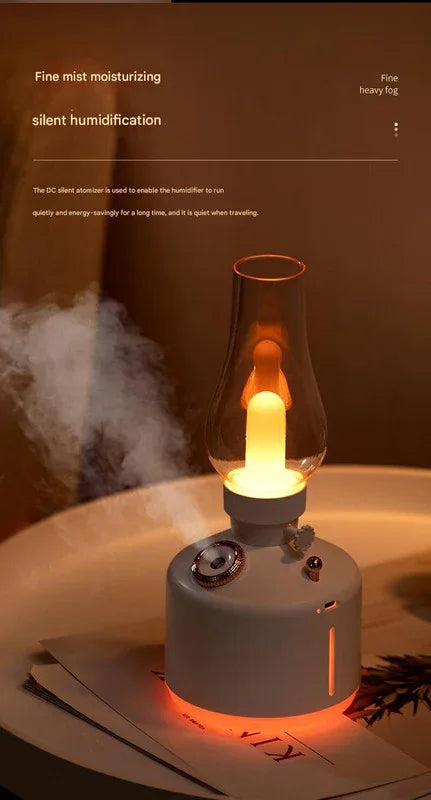 Green Retro Kerosene Lamp Humidifier - Rechargeable Cool Mist Maker with Dimmable Light - Mekamart Australia