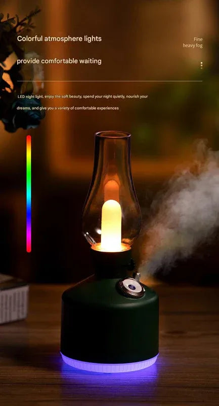 Green Retro Kerosene Lamp Humidifier - Rechargeable Cool Mist Maker with Dimmable Light - Mekamart Australia
