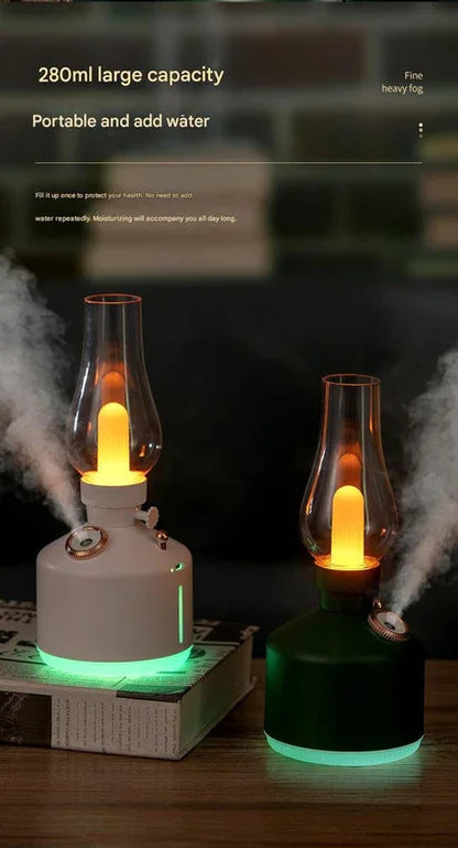 Green Retro Kerosene Lamp Humidifier - Rechargeable Cool Mist Maker with Dimmable Light - Mekamart Australia