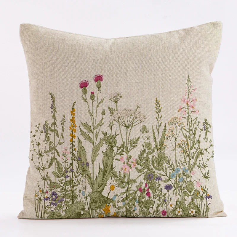 Style 1 Wildflower Linen Pillow Cover - Botanical Print Cushion Case (One pair：45x45cm) - Mekamart Australia