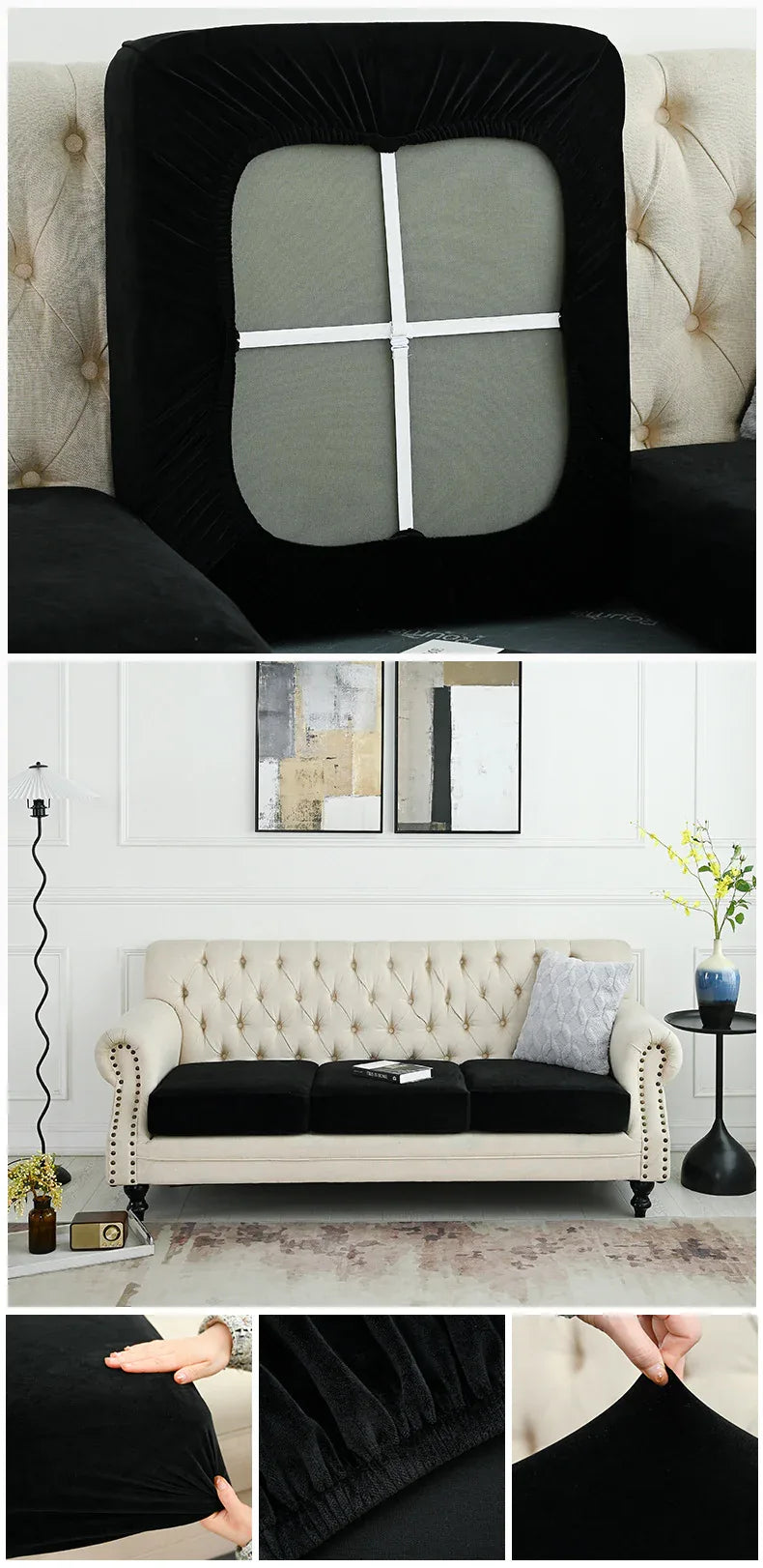 2 Pcs Black Elegant Polyester Sofa Cover - Full Protection Against Cat Scratches & Wear - Mekamart Australia