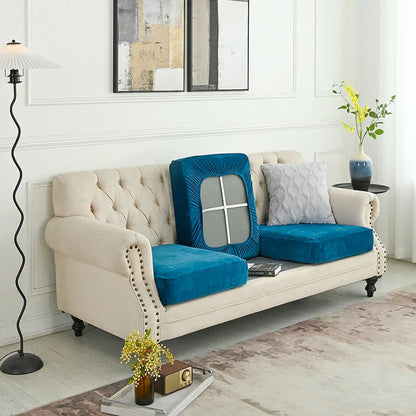 2 Pcs Peacock Blue Elegant Polyester Sofa Cover - Full Protection Against Cat Scratches & Wear - Mekamart Australia