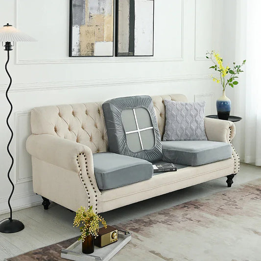 2 Pcs Grey Elegant Polyester Sofa Cover - Full Protection Against Cat Scratches & Wear - Mekamart Australia
