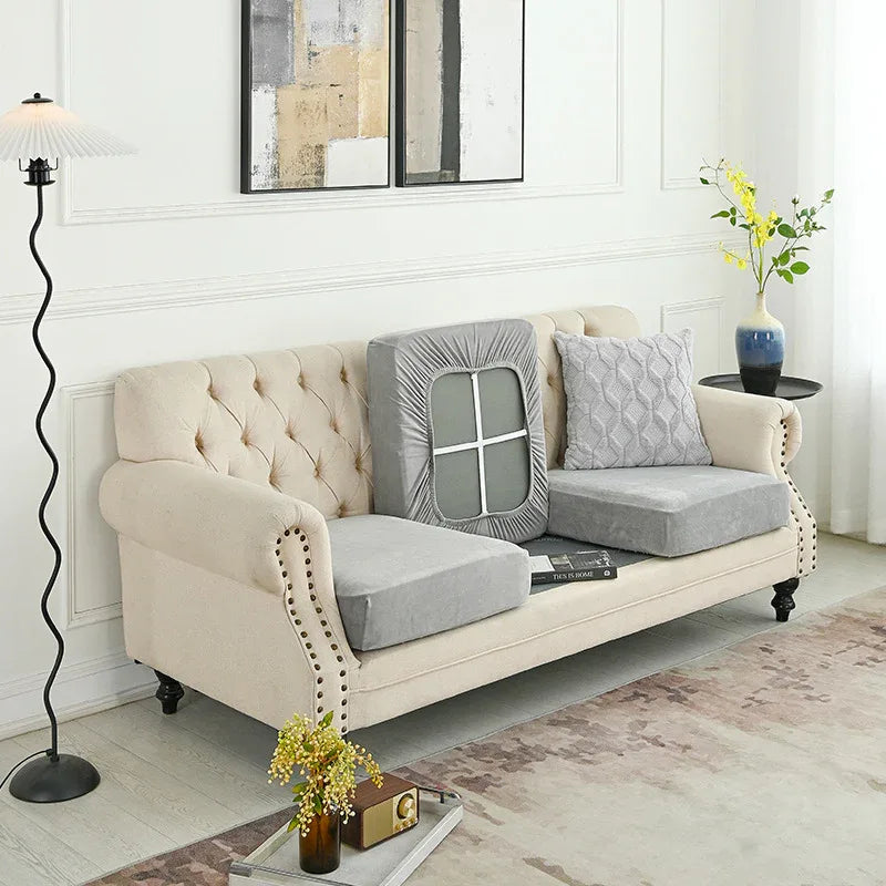 2 Pcs Light Grey Elegant Polyester Sofa Cover - Full Protection Against Cat Scratches & Wear - Mekamart Australia