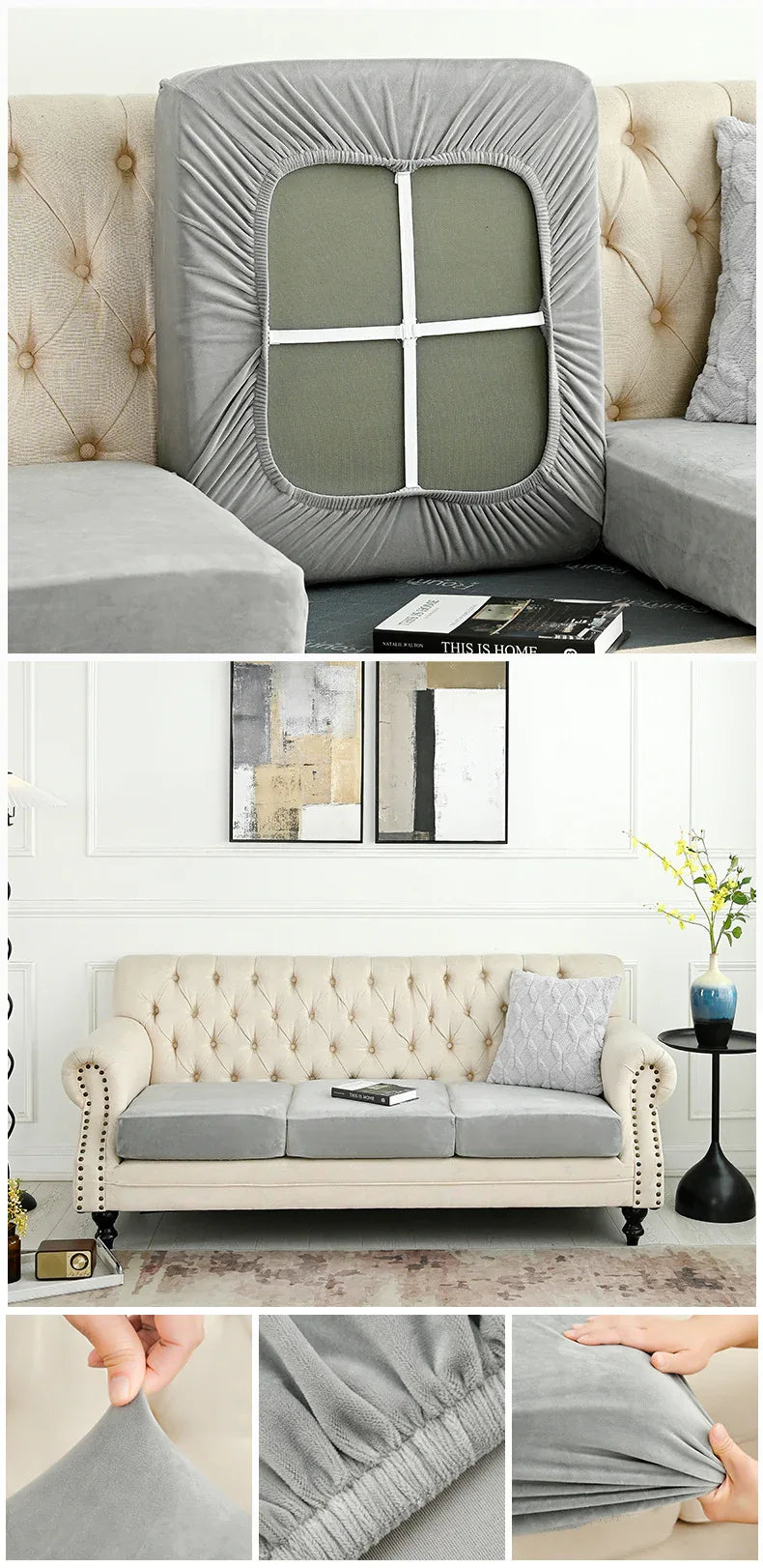 2 Pcs Light Grey Elegant Polyester Sofa Cover - Full Protection Against Cat Scratches & Wear - Mekamart Australia