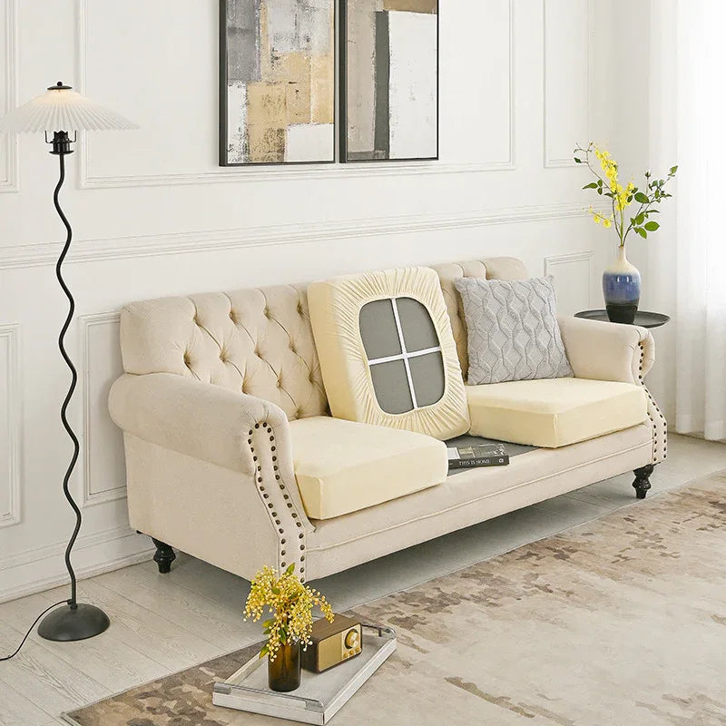 2 Pcs Beige Elegant Polyester Sofa Cover - Full Protection Against Cat Scratches & Wear - Mekamart Australia