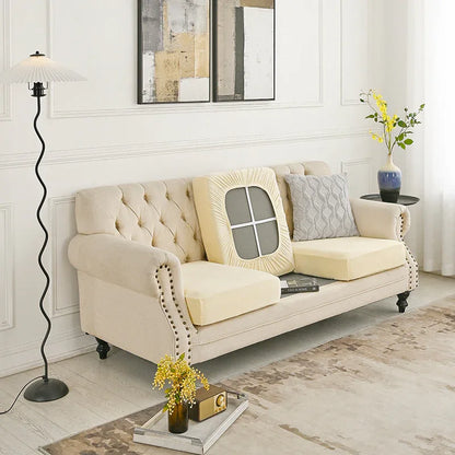 2 Pcs Beige Elegant Polyester Sofa Cover - Full Protection Against Cat Scratches & Wear - Mekamart Australia