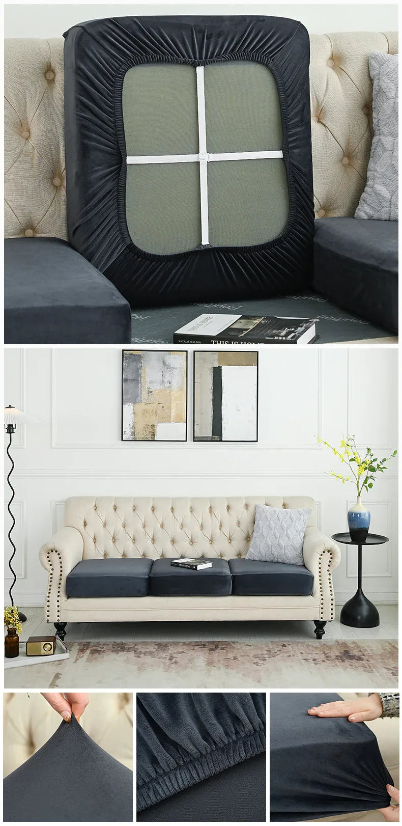 2 Pcs Dark Grey Elegant Polyester Sofa Cover - Full Protection Against Cat Scratches & Wear - Mekamart Australia