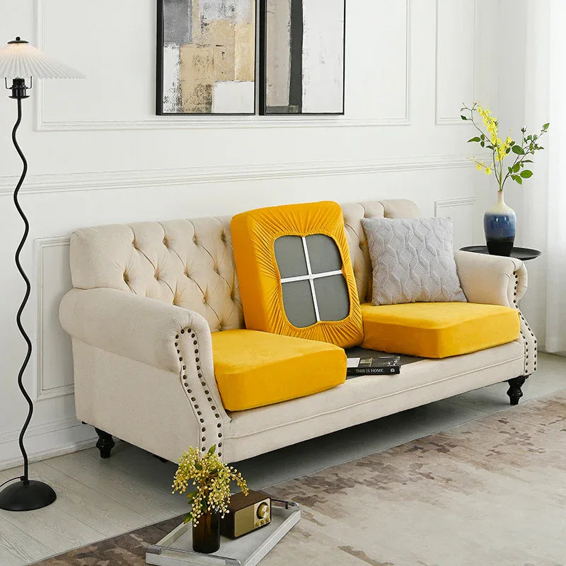 2 Pcs Yellow Elegant Polyester Sofa Cover - Full Protection Against Cat Scratches & Wear - Mekamart Australia