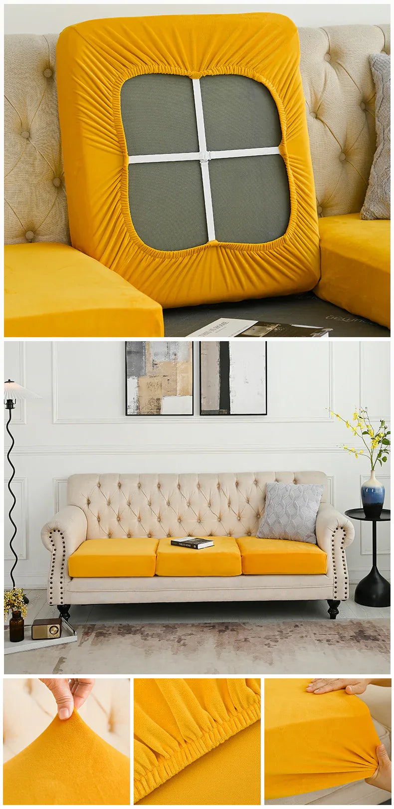 2 Pcs Yellow Elegant Polyester Sofa Cover - Full Protection Against Cat Scratches & Wear - Mekamart Australia